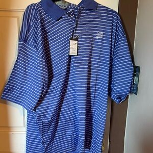 Bill Blass Navy and White Striped Polo Shirt